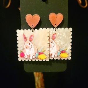 2/$20 Easter Resin Bunny Heart Earrings